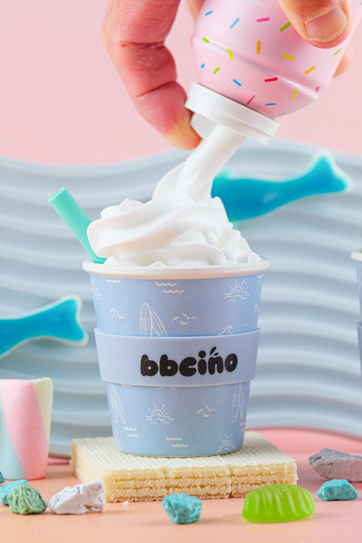 Blue 120ml BBcino cup with whipped cream